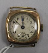 A gentleman's early 1920's 9ct gold Rolex wrist watch (no strap).