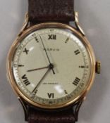 A gentleman's 18ct gold Marvin non magnetic manual wind wrist watch.