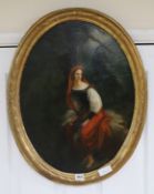 English School, oil on canvas, woman in woodland, 57 x 43cm