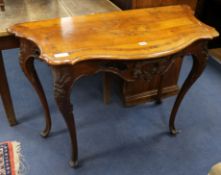 A Continental walnut and marquetry console table W.110cm