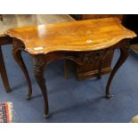 A Continental walnut and marquetry console table W.110cm