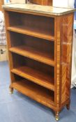 A French marble top kingwood open bookcase W.70cm