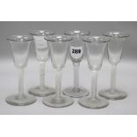 A set of six wine glasses, with bell shaped bowls and opaque twist stems 15cm