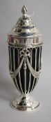 A George V silver sugar sifter with blue glass liner, London, 1913, 17.8cm.