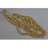 An 18ct gold ropetwist chain, 80cm.