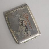 A Japanese silver and mixed metal card case 74mm.