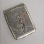 A Japanese silver and mixed metal card case 74mm.