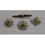 Four assorted gem set brooches, including two 9ct gold, bar brooch 52mm.