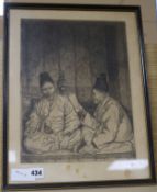 Elizabeth Keith (1887-1956) dry point etching, Korean interior with two figures, signed in pencil,