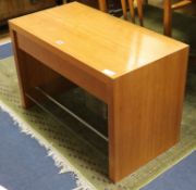 A modern teak square topped coffee table, with glass undershelf W.84cm.