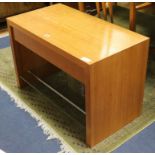 A modern teak square topped coffee table, with glass undershelf W.84cm.