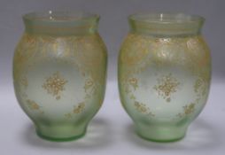 A pair of Austrian or Bohemian enamelled iridescent glass vases c.1900 height 18.5cm