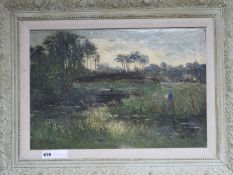 Owen Bowen, oil on canvas, flood gates near Woodbastwick, inscribed verso, 36 x 53cm