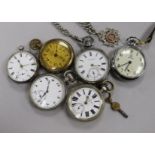 A small collection of silver and other pocket watches.