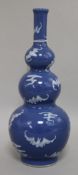A Chinese blue ground triple gourd vase, seal mark height 28cm