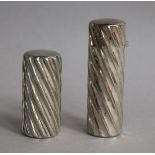 Two silver spiral cased cylindrical scent bottles by Sampson Mordan, London, 1889 and London,
