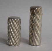 Two silver spiral cased cylindrical scent bottles by Sampson Mordan, London, 1889 and London,