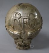 An unusual RFC plated mace finial or mascot together with RAF warrant papers for Leonard James