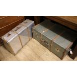 Two metal bound steamer trunks W.89cm and 80cm