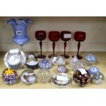 A quantity of paperweights, glasses etc