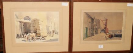 Two framed watercolours 'Bankside Black Friars' and 'Billingsgate'