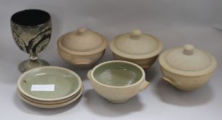 A group of St Ives pottery casserole pots and dishes