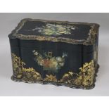 A Victorian painted papier mache tea caddy width 23cm height 13cm