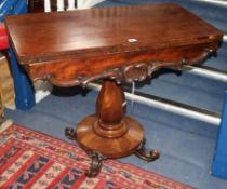 A Victorian mahogany card table W.91cm.