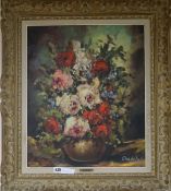 Chadelat, oil on canvas, still life of flowers in a vase, 54 x 45cm