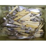 Assorted plated cutlery including twelve pairs of dessert eaters and ten pairs of fish eaters and