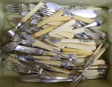 Assorted plated cutlery including twelve pairs of dessert eaters and ten pairs of fish eaters and