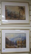 J.G. 1821, pair of watercolours, mountain landscapes, initialled and dated, 25 x 36cm