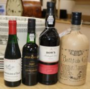 A 150cl bottle of Ableforth's Bathtub Gin, Dow's Midnight Port and two half bottles, Churchills Port