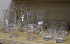 A collection of decanters and drinking glass