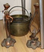 A Victorian copper four-gallon measure and sundry metalware, including a set of three brass