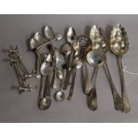 A pair of George III silver berry spoons, a set of six Georgian silver teaspoons, a pair of silver