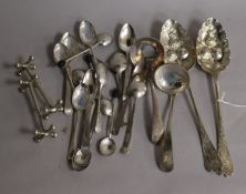A pair of George III silver berry spoons, a set of six Georgian silver teaspoons, a pair of silver
