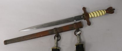 A German WWII Kreigsmarine Officer's dagger, the blade impressed 'Original Eickhorn Solingen', in
