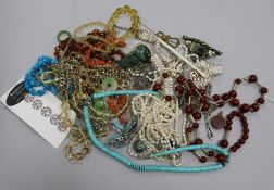 A small group of jewellery including costume, cultured pearl necklace, coral necklace, etc.