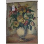 Maude Roch, oil on canvas laid on board, still life of flowers in a vase, signed, 51 x 38cm,