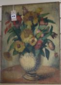 Maude Roch, oil on canvas laid on board, still life of flowers in a vase, signed, 51 x 38cm,