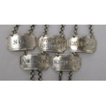 A set of 5 George III Scottish silver sauce labels; Ketchup, Soy, Oyster Ketchup, Anchovie &