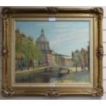 F. Rinhelm, oil on canvas, Dutch canal scene, signed, 50 x 60cm
