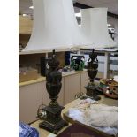 A pair of brass table lamps height 97cm incl. shade