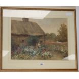 M. Molyneux, watercolour, cottage garden, signed, 35 x 47cm