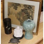 A quantity of mixed Oriental ceramics and a set of prints