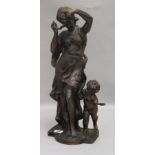 A bronze figure of a classical female and putti, height 47cm