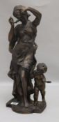 A bronze figure of a classical female and putti, height 47cm