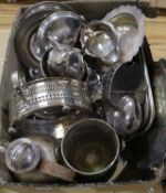 A quantity of miscellaneous plated wares including a nautilus shell spoon warmer etc.