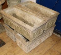 A set of four reconstituted stone rectangular planters, L 71cm